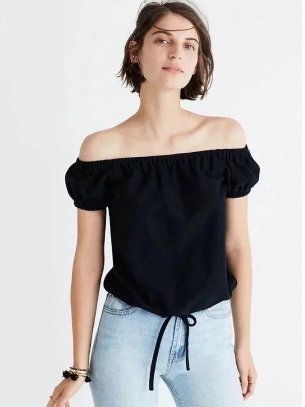 Madewell Off Shoulder Black Women's Top with Tie Waist S EUC